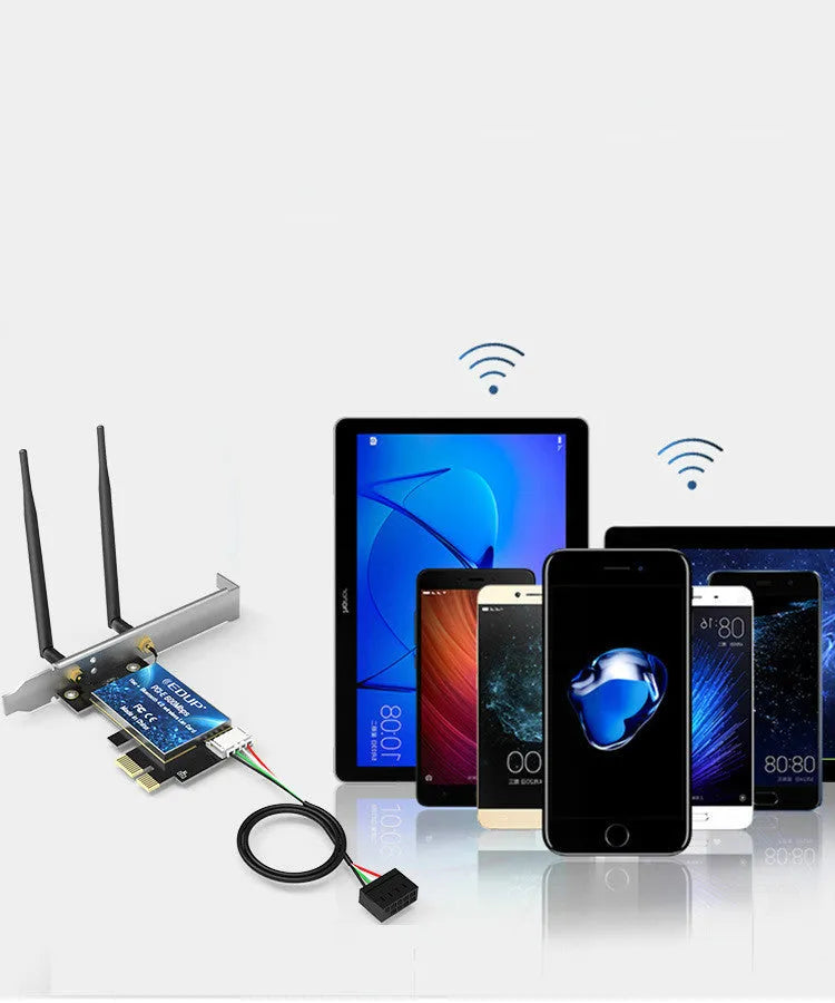 Dual-band PCI-E wireless network card with two 5dBi external antennas and Bluetooth 4.0