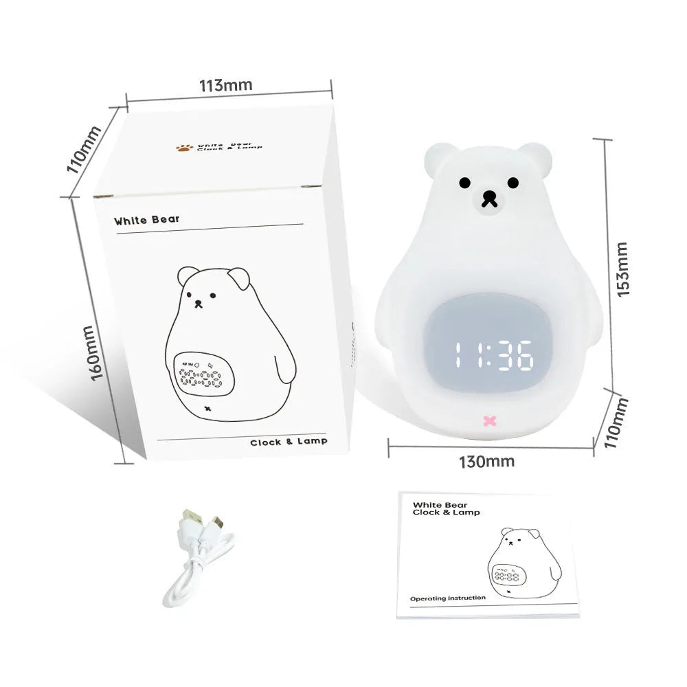 Big White Bear cartoon silicone night light with remote control on a bedside table.