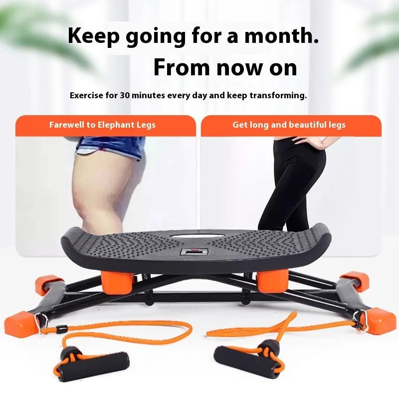 Black mini fitness skiing machine with elastic hand straps for home exercise