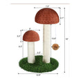 Natural linen mushroom cat scratch post in coffee colour with cotton rope and dangling ball