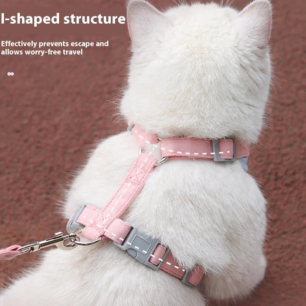 Cat chest harness and rope set in beige, sizes XS to L