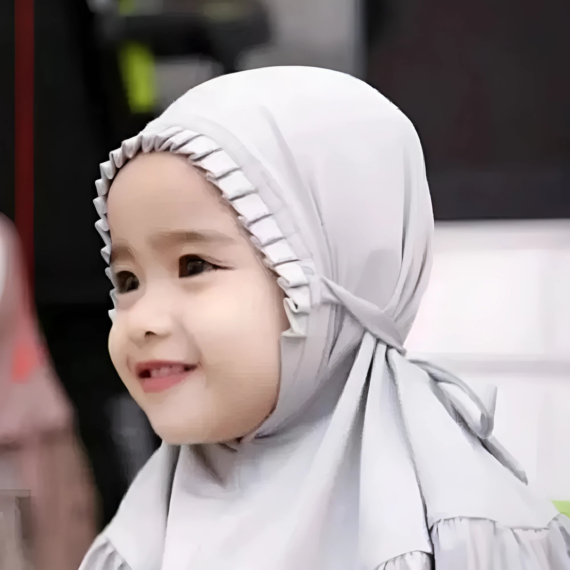Girls ice silk ruffled headscarf in monochrome colour on child model