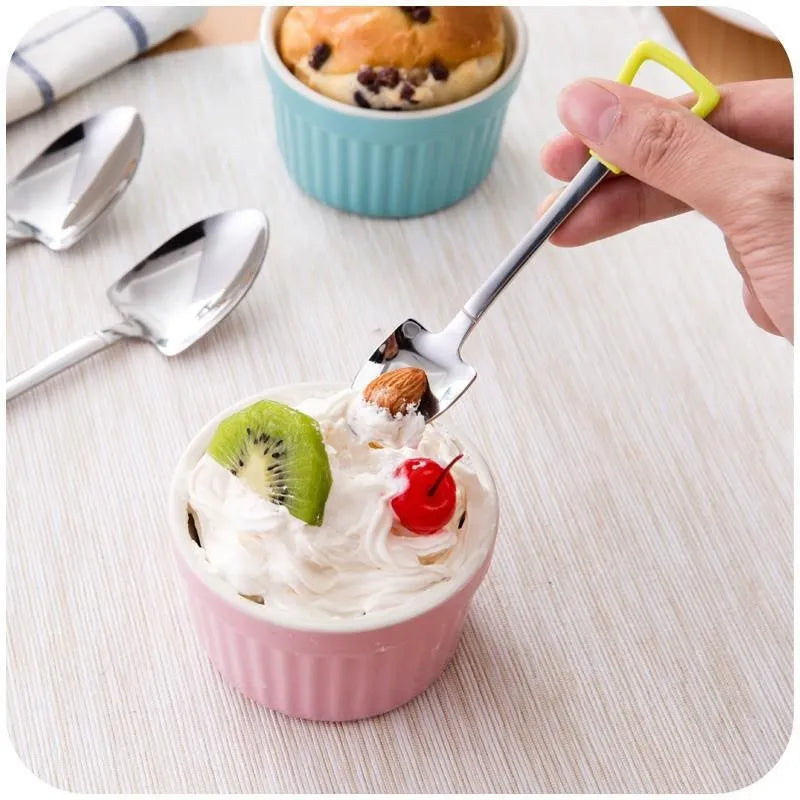 Children's dessert spoon in green or silver 201 stainless steel mirror polish finish