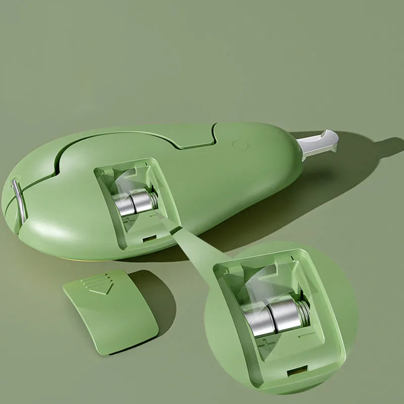 Green pet nail clipper with LED light on, safety guard, and stainless steel blades for small dogs and cats.