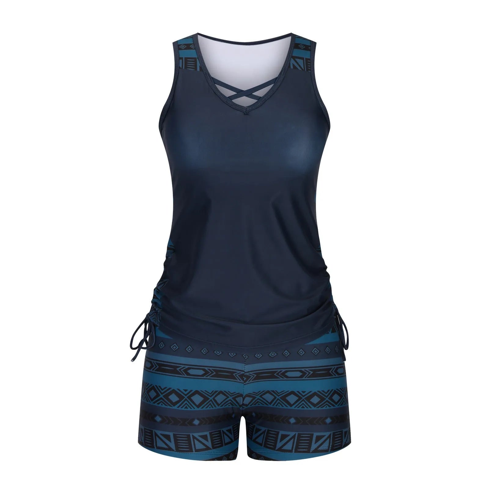 Women's separated swimwear set with tied bikini top and high-waist swimsuit briefs on a mannequin