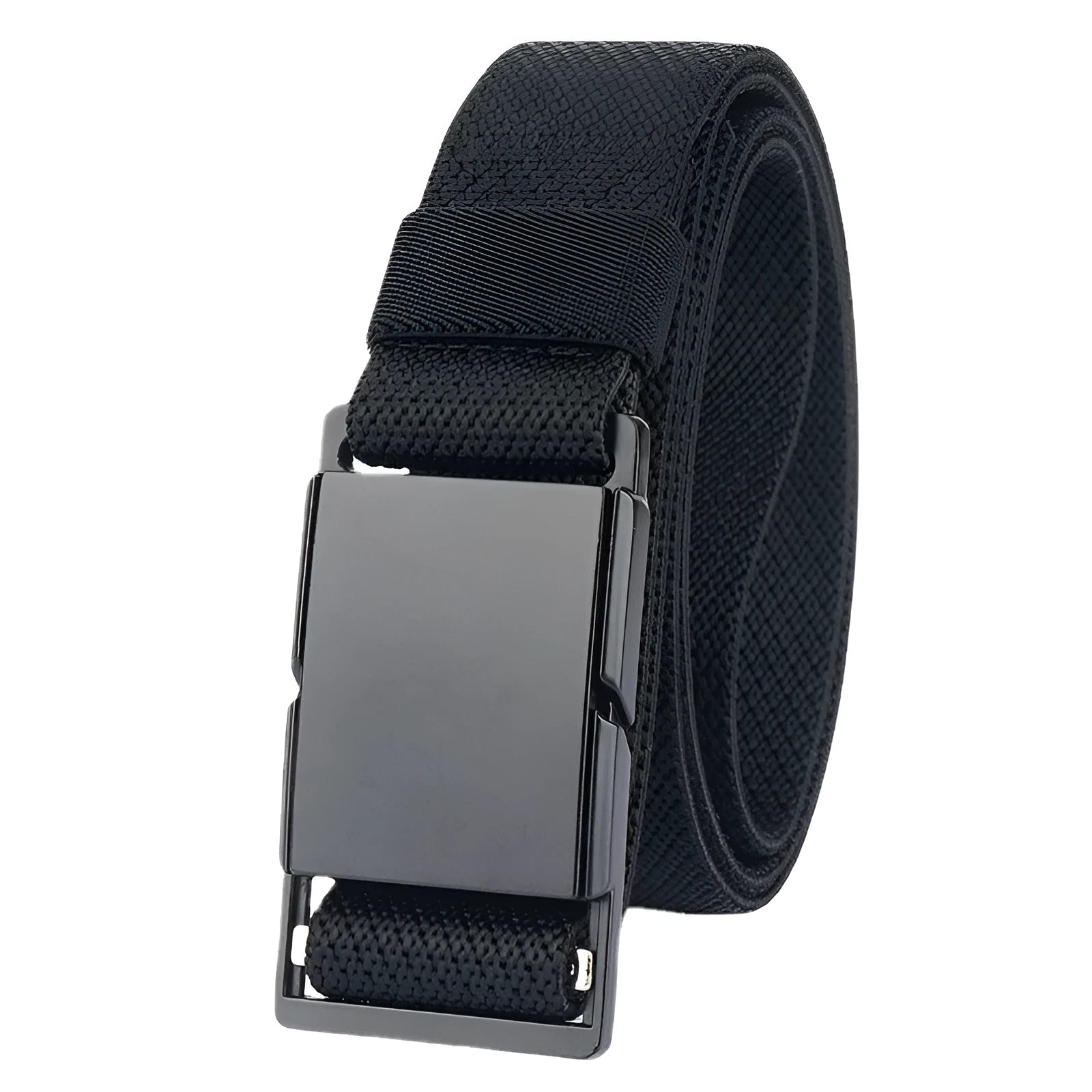 Men's casual belt with magnetic alloy buckle on polyester strap in neutral colour options
