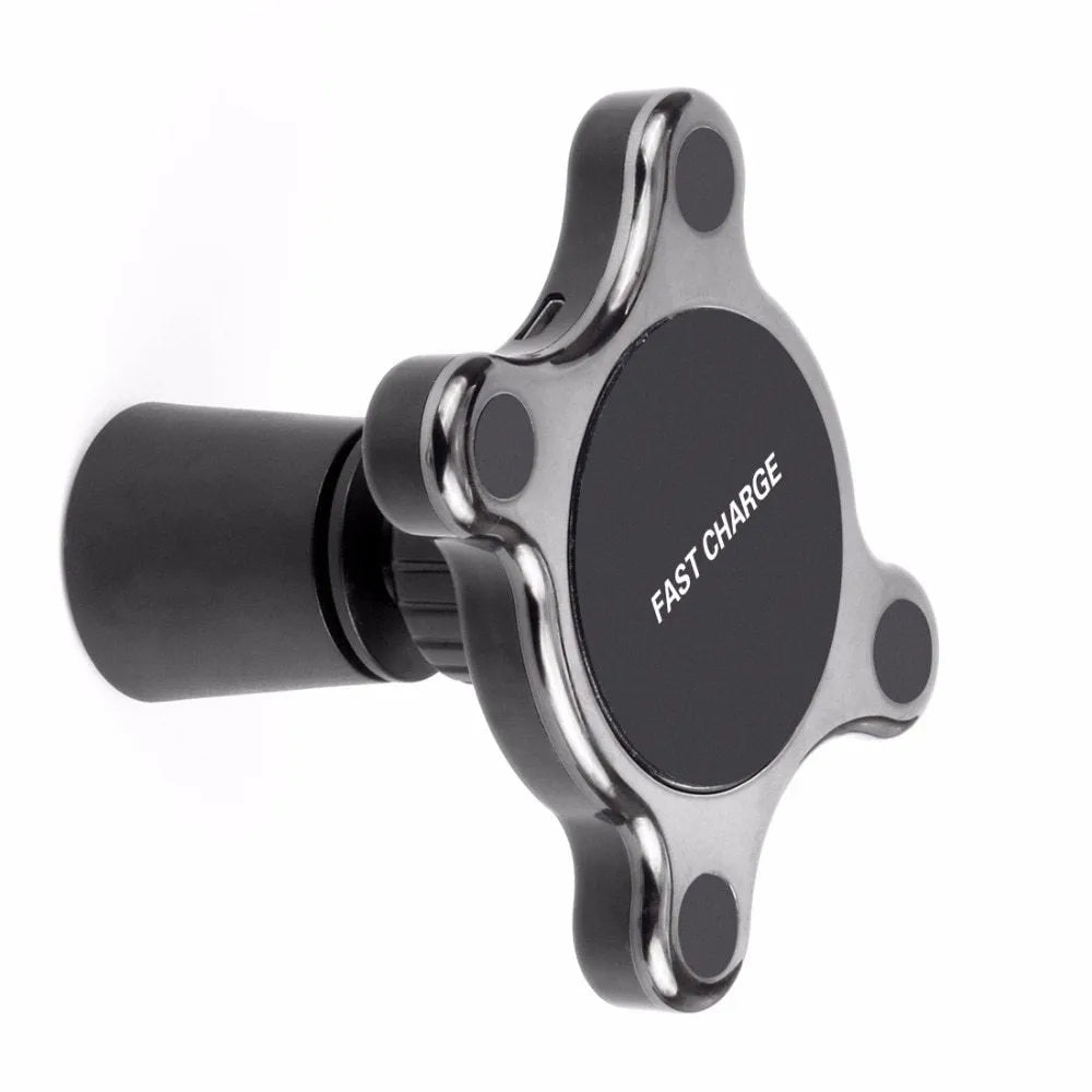 Black ABS metal plating Qi magnetic car mount wireless charger with 360 degree rotation for iPhone Samsung