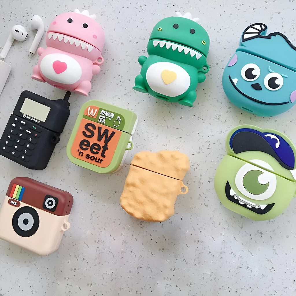 Cartoon animal design silicone case for Apple AirPods 1 and 2 generation in multiple colours