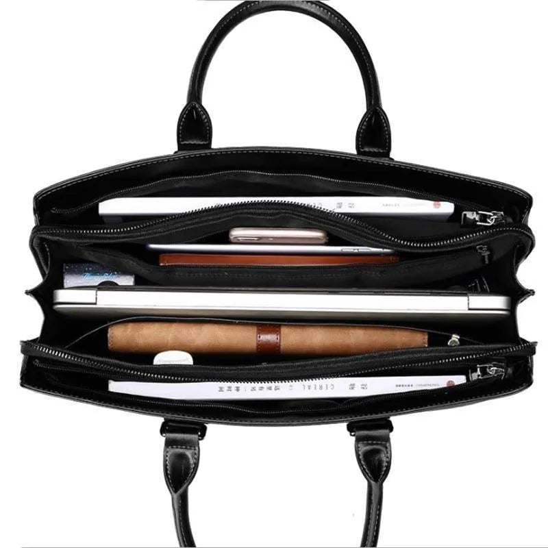 Office handbag portable briefcase file bag with PU outer and Oxford fabric lining in black or blue