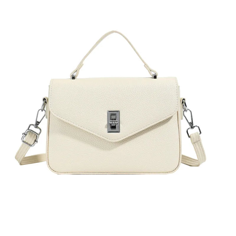 Horizontal square PU leather shoulder messenger bag with sewing thread detail in five colours including milky white and black