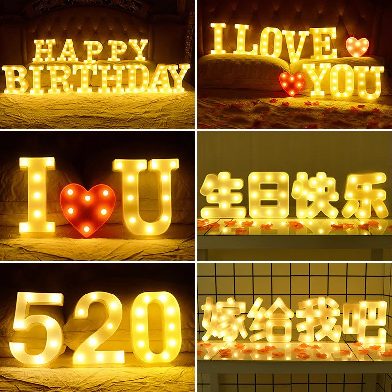 Plastic LED alphabet letter light for birthday or proposal decoration