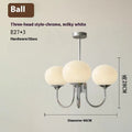 Three-head creative LED chandelier with glass lampshades and iron frame in copper pink finish for living room