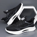 Men's lightweight woven mesh casual shoes in black with a round toe and rubber sole.