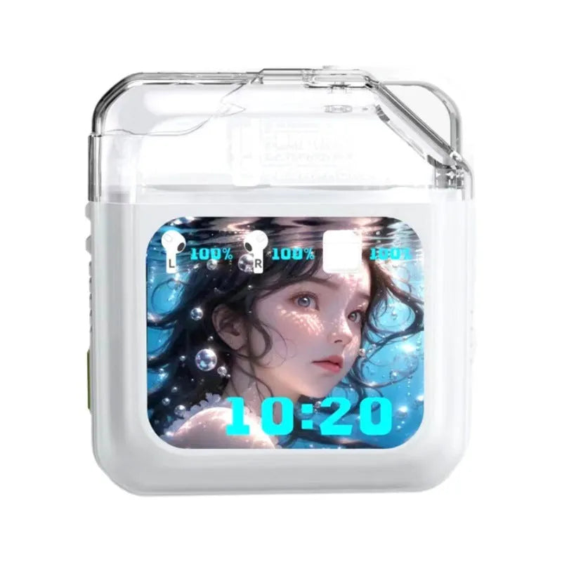 Grey and white active noise reduction Bluetooth headset with colour screen display