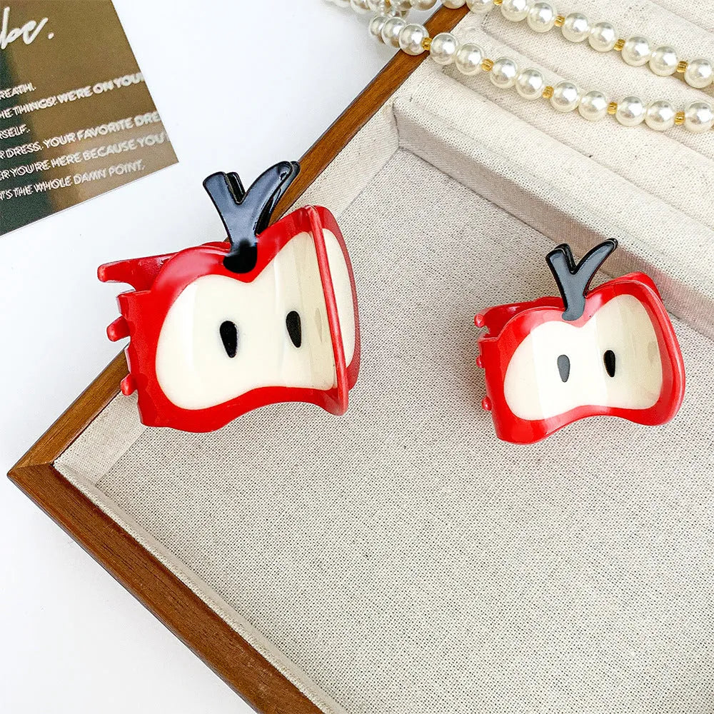 Handmade red spliced apple hair clip, large and small sizes for women, mixed material build