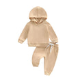 Boys solid colour hooded long sleeve sweater and trousers suit in cotton, available in apricot light brown olive green for 70-110cm height