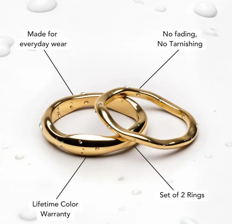 Stainless steel irregular wave ring with electroplated colour finish on hand