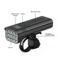 Black KX12DF digital display bicycle headlight mounted on a quick-release bracket with USB cable.