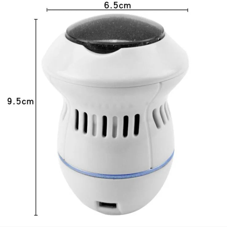 Beige and white electric foot file grinder with USB cable and grinding heads