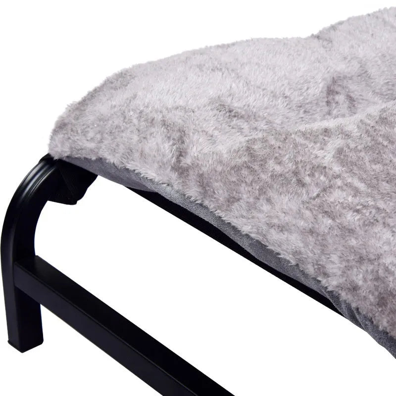 Folding dog camp bed with iron frame, mesh layer, and mattress in multiple sizes