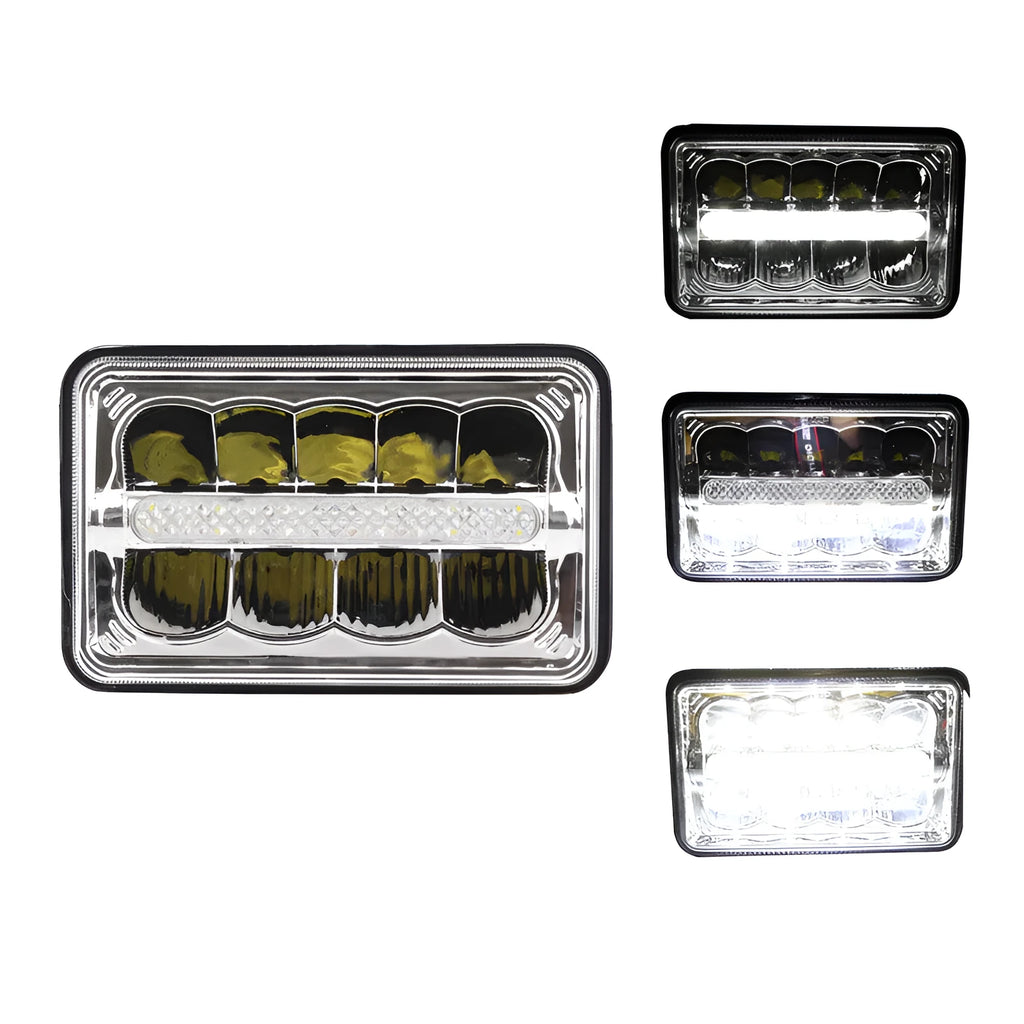 5 inch square LED car headlight in black die-cast aluminium housing with PC lens