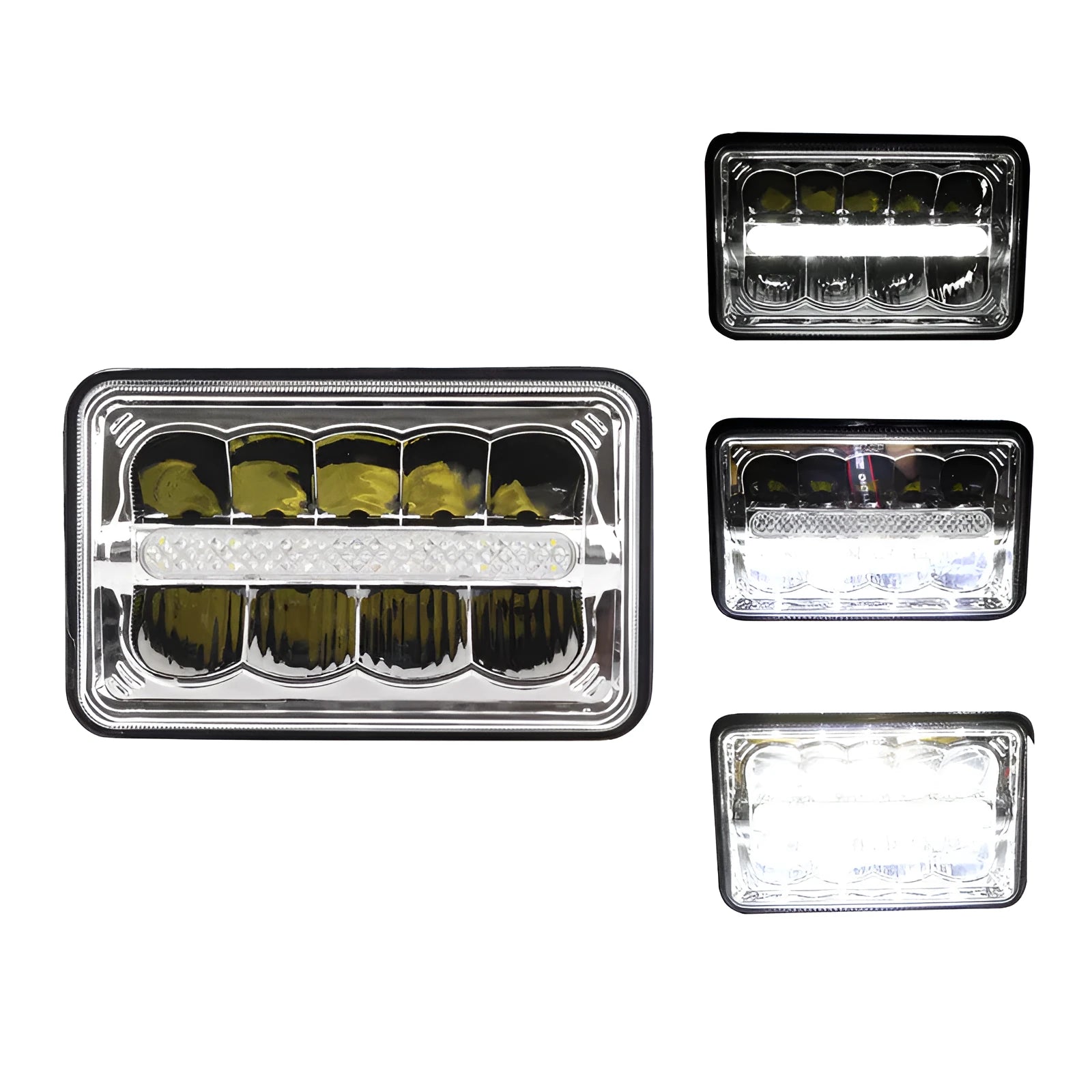 5 inch square LED car headlight in black die-cast aluminium housing with PC lens