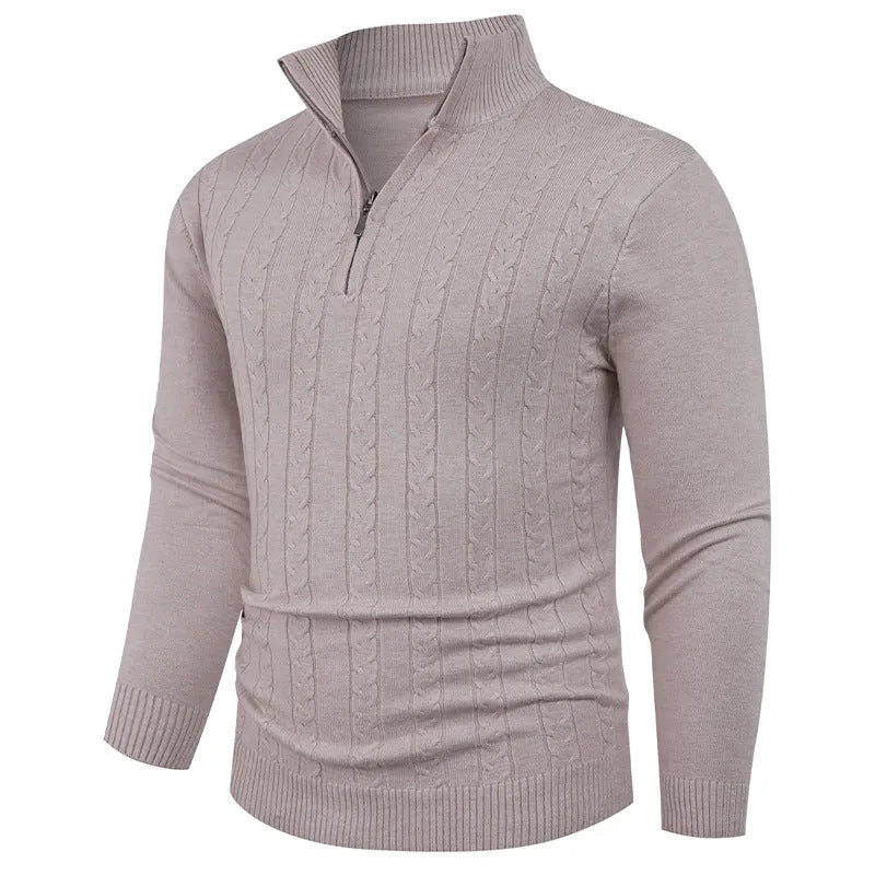 Men's casual pullover sweater in gray, long sleeve spandex blend, size M to 3XL, available in black brown gray khaki.