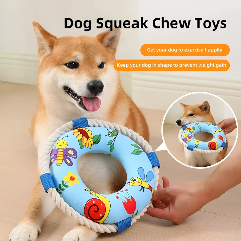 25cm diameter plush dog pull ring toy in yellow fish design for interactive pet play