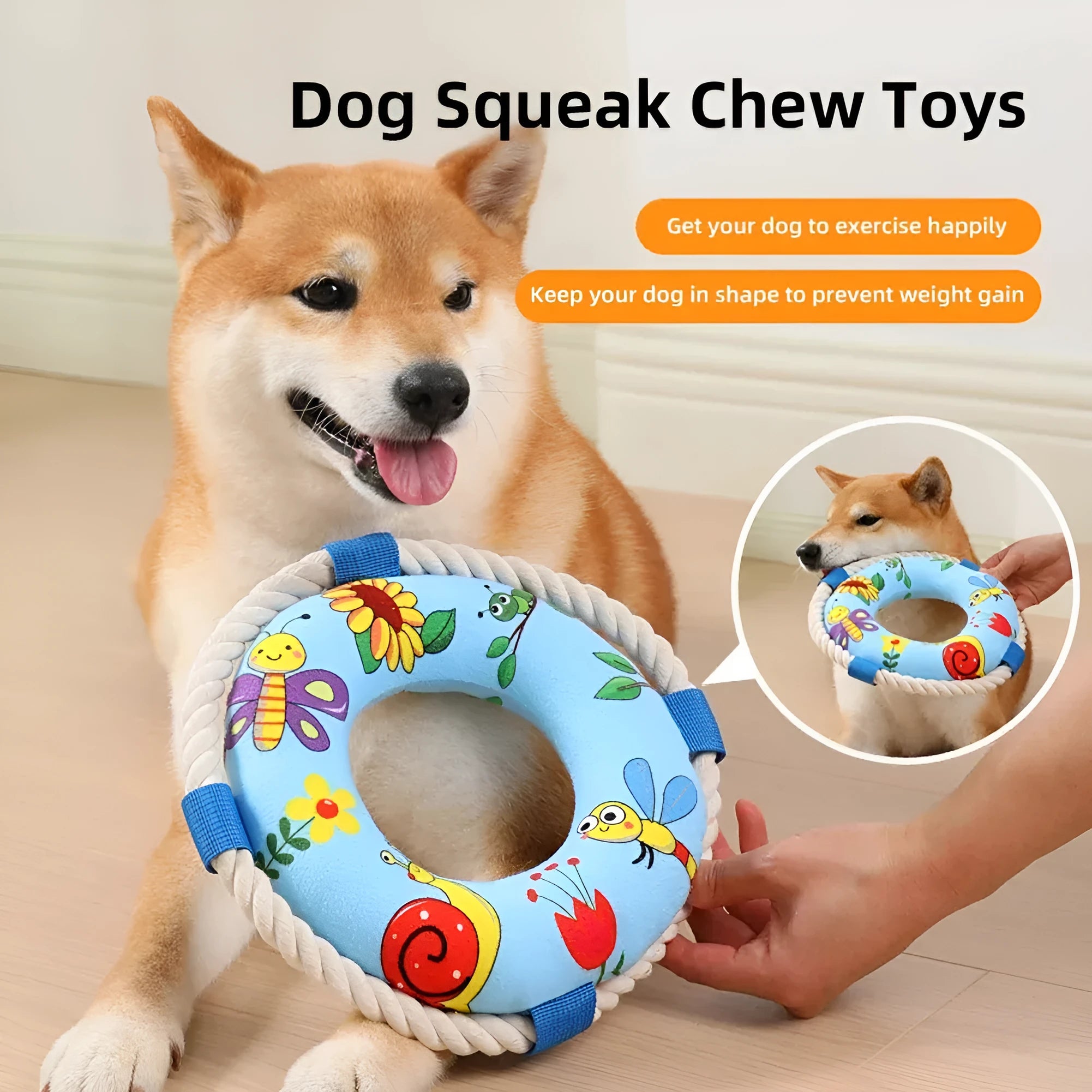 25cm diameter plush dog pull ring toy in yellow fish design for interactive pet play