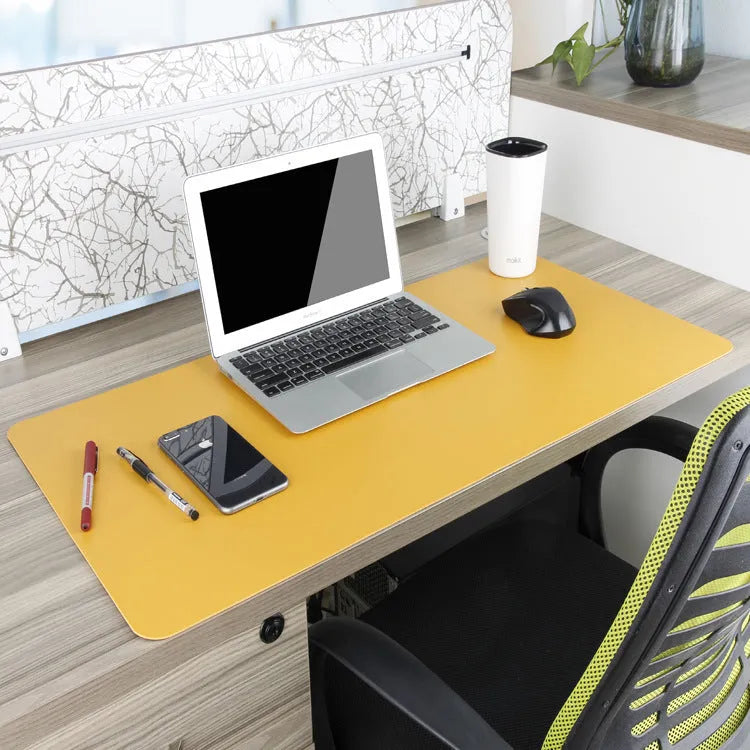 Oversized double-sided mouse table mat in sapphire blue with yellow, 120x60cm PU material