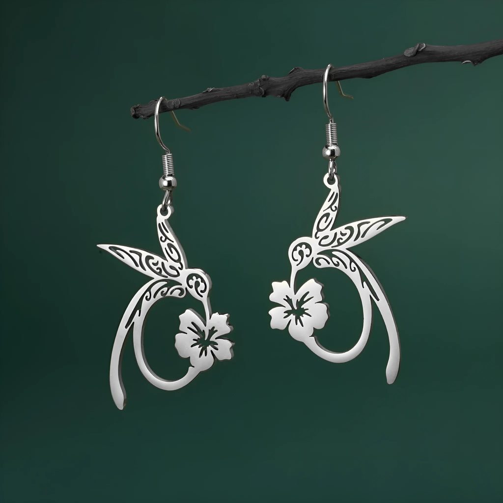 Hollow hummingbird stainless steel earrings for women in gold colour option