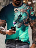 Men's 3D lion printed polyester t-shirt showing detailed graphic design on front
