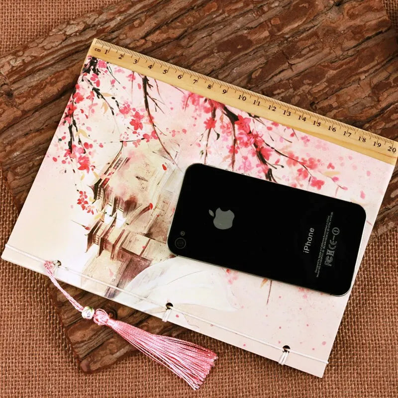 Watercolour retro Chinese style thread-bound notebook with Azalea colour