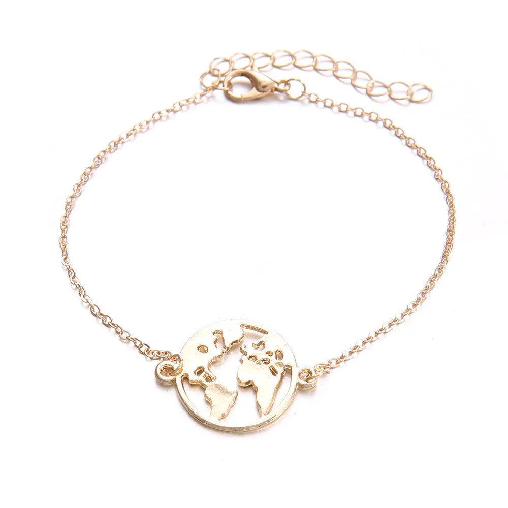 Women's bohemian aircraft map charm bracelet three-piece set with heart-shaped alloy charms