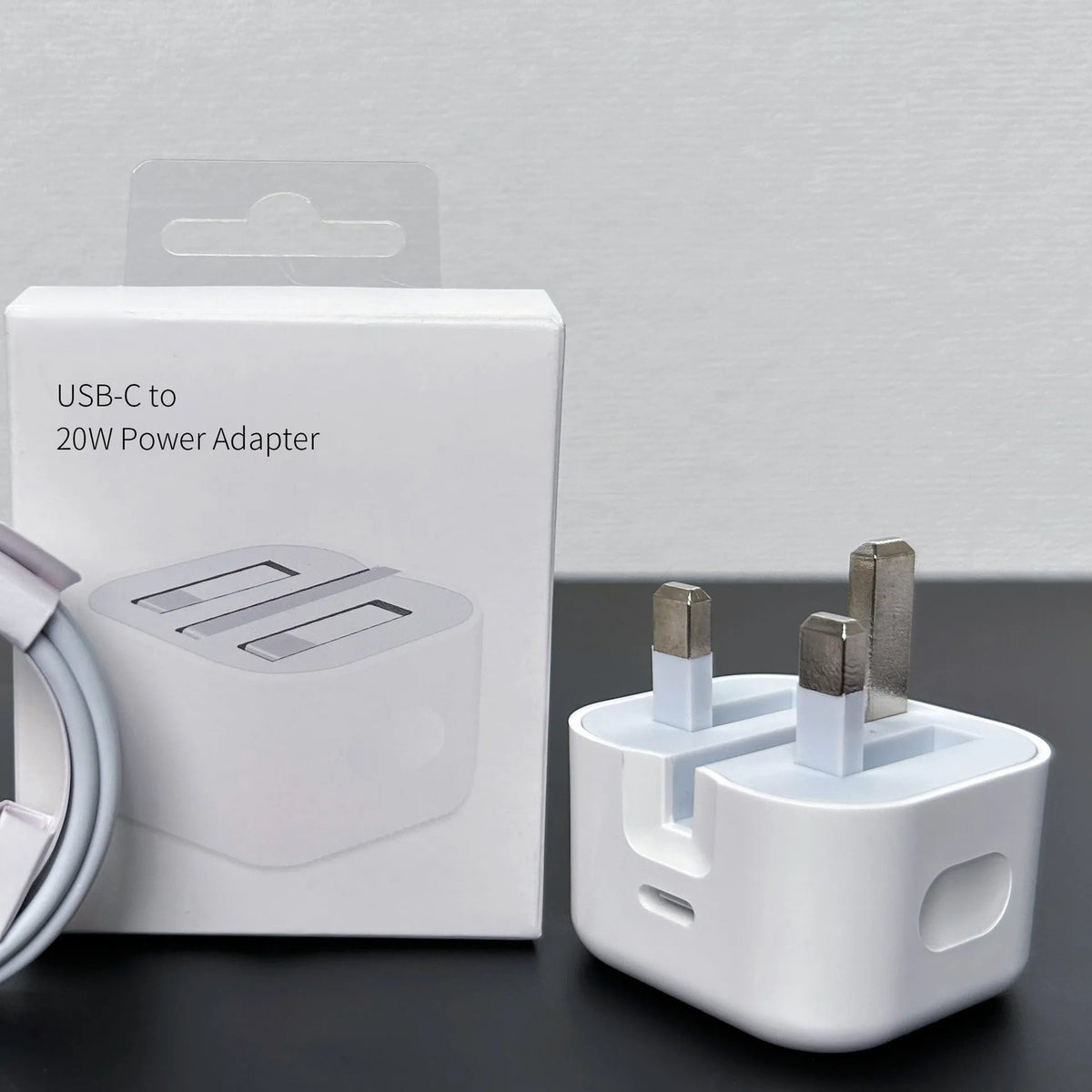 White 20W PD charger with Type-C interface showing international socket compatibility