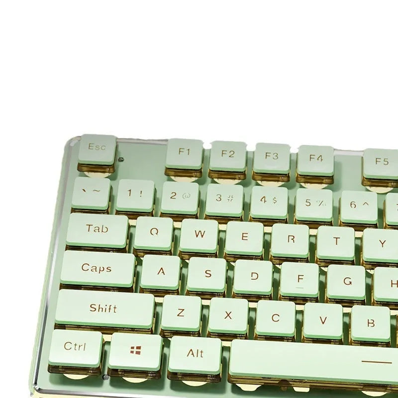 Prewalker V3 wired mechanical-feel keyboard and mouse set in retro green colour on a desk.