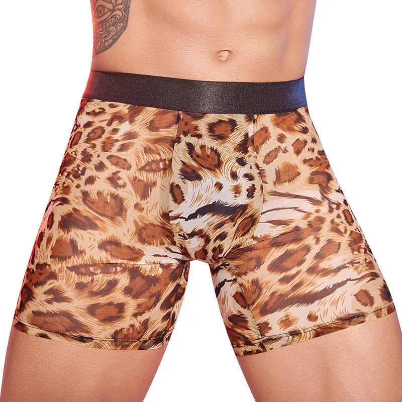 Men's leopard print boxer shorts in nylon fabric with free-size fit