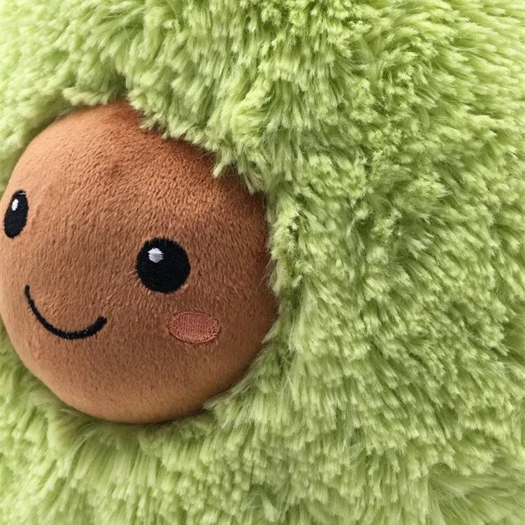 Soft plush avocado pillow toy in 20cm size with green fabric and PP cotton filling
