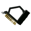 Triangular-headed stainless steel barbecue cleaning brush with a black PP plastic handle.