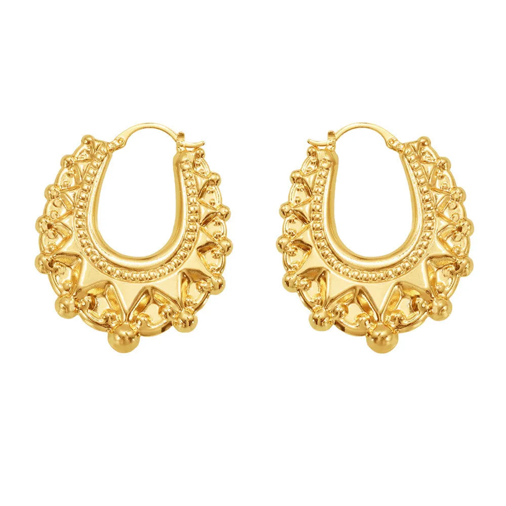 Stainless steel geometric hollow earrings in gold electroplated round shape for women fashion OL style