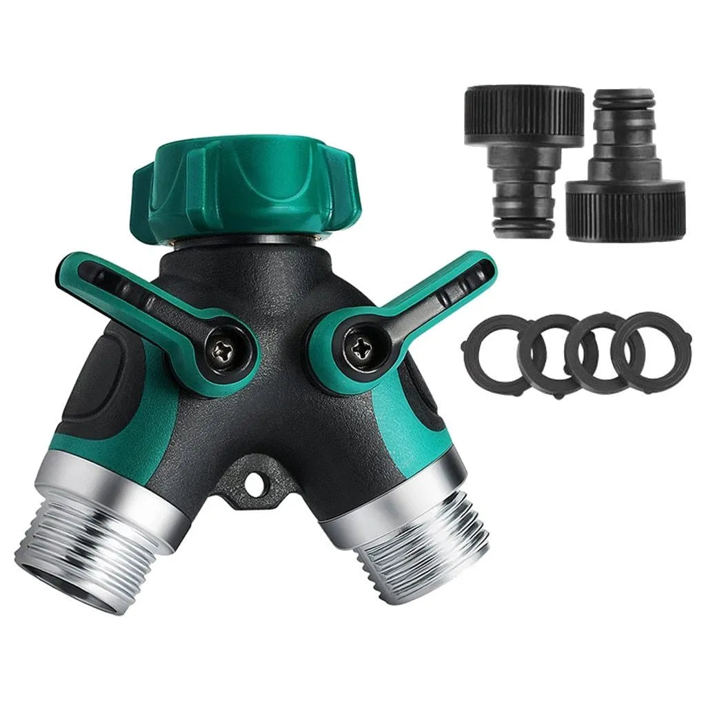 Green Y type double-pass splitter, plastic body with TPR double encapsulation, 94 x 91 x 55mm, with seals and nipple joints