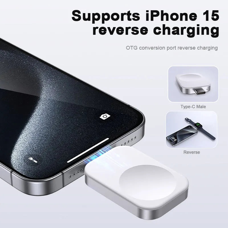 Compact black and white three-in-one magnetic wireless charger with foldable design