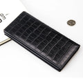 Men's long genuine leather wallet in first layer cowhide with crocodile pattern, 18.5cm, blue or black