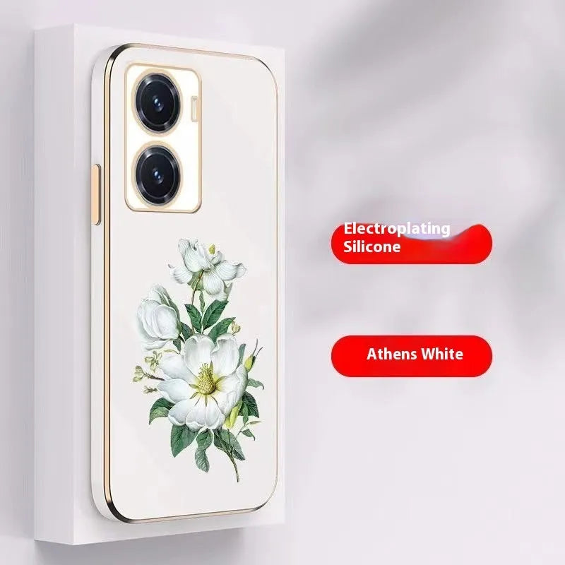 Anti-fall electroplating phone case for iPhone 15 Pro Max, white colour, full-coverage protective sleeve with glossy finish