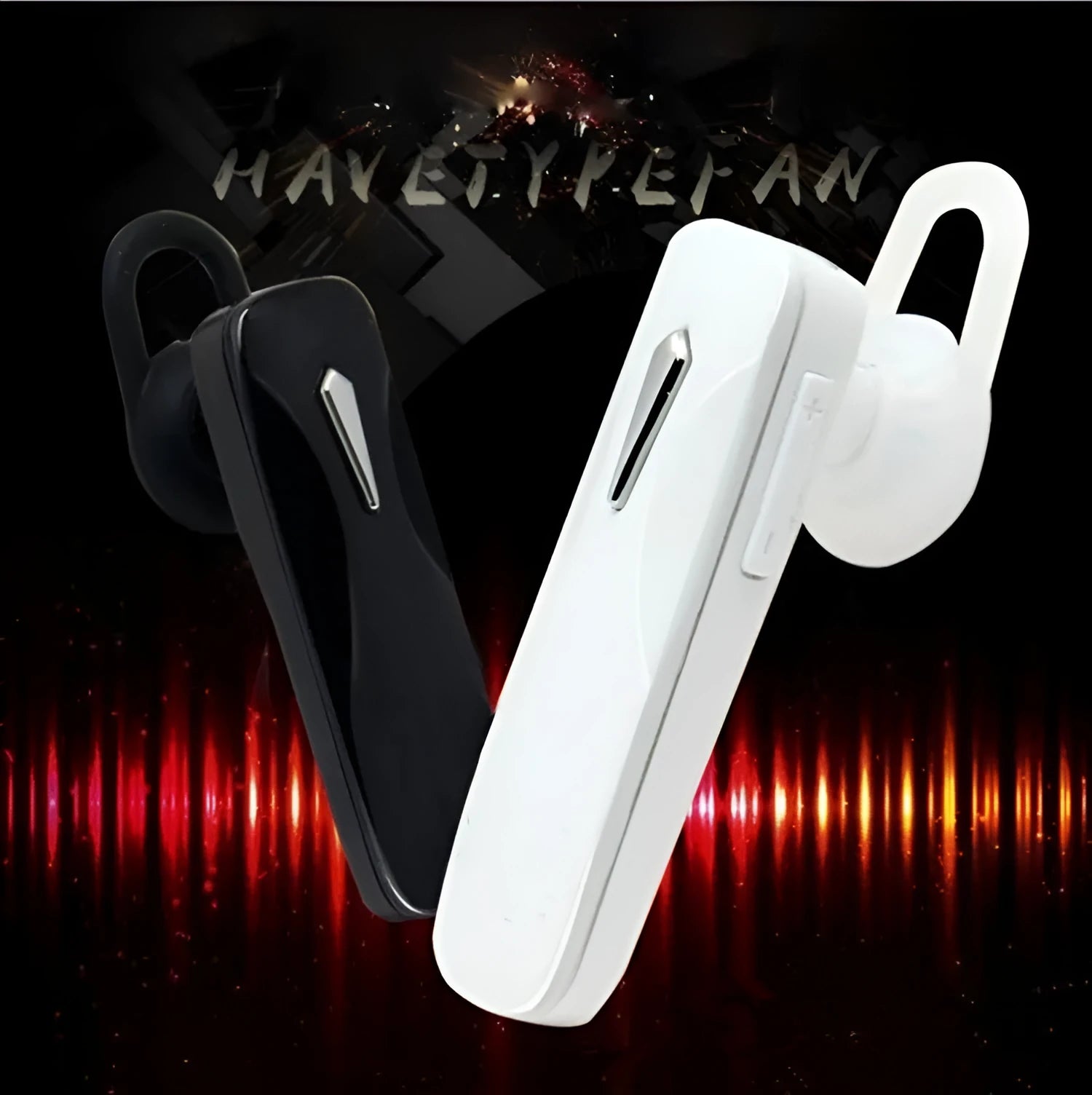 M163 black and white car Bluetooth headset for hands-free calls and music with selfie control.