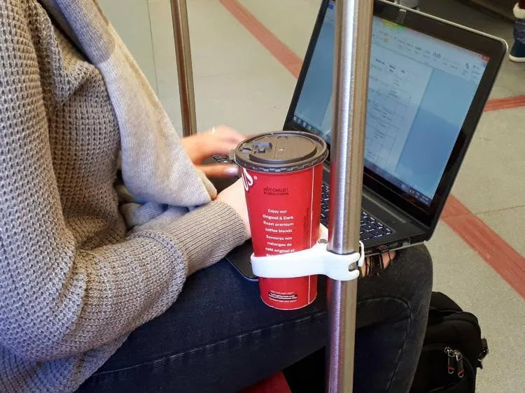 Portable PP plastic cup holder for public transport in red colour weighing 86 grams