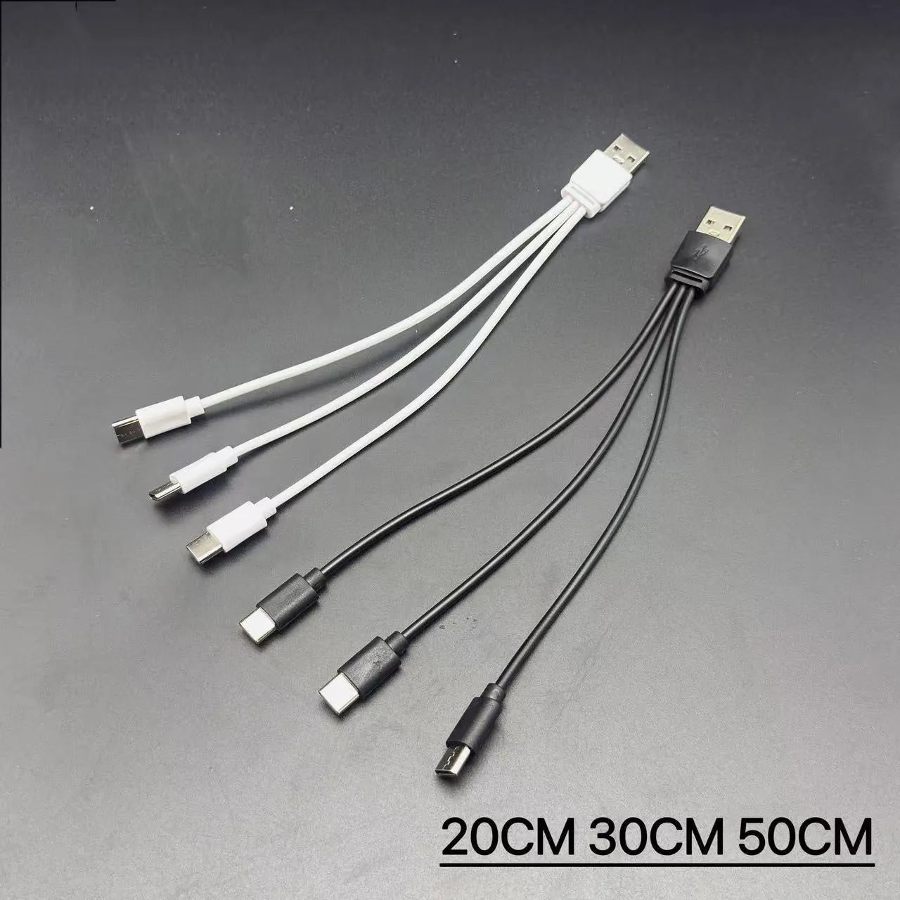 USB to three Type-C charging cable three-in-one design black PVC material