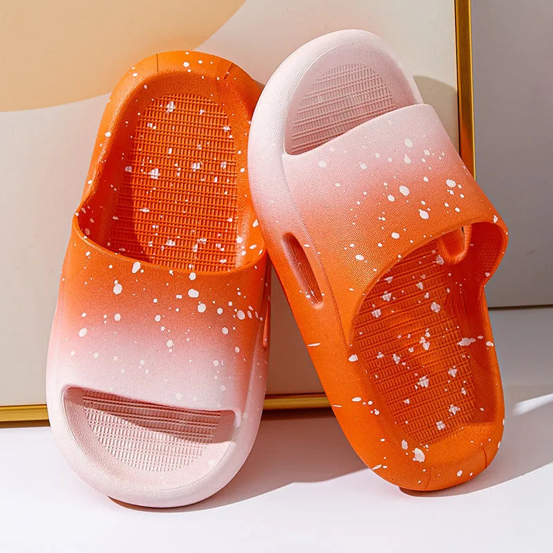 Children's gradient colour PVC slippers showing non-slip sole and European-American style design