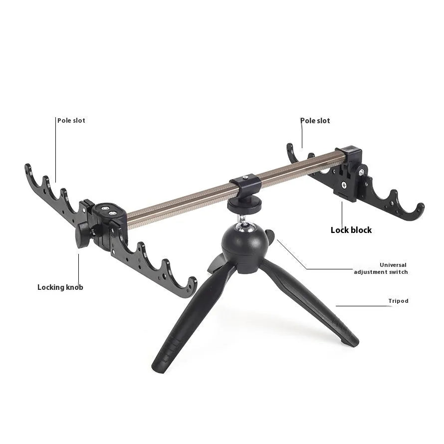 Aluminium tripod ice fishing rod holder bracket on ice.