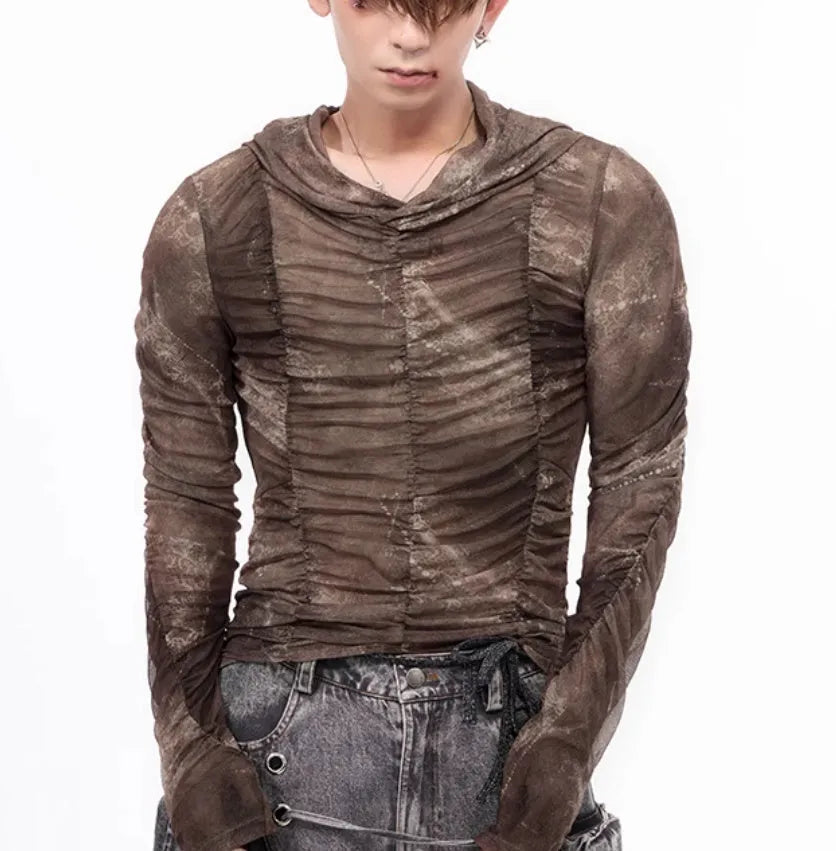 Boys lightweight ice silk shirt with printing and pleating details in casual style